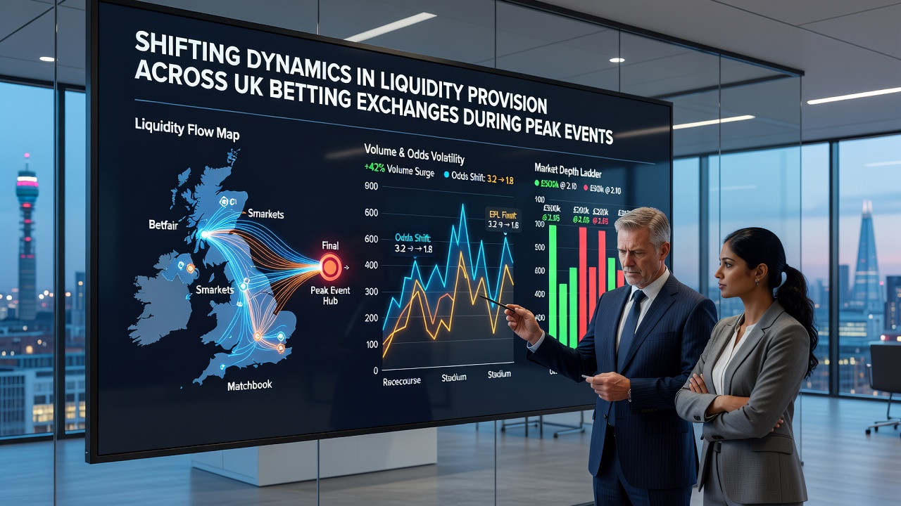 Traders monitoring multiple screens showing real-time betting exchange data during a peak event